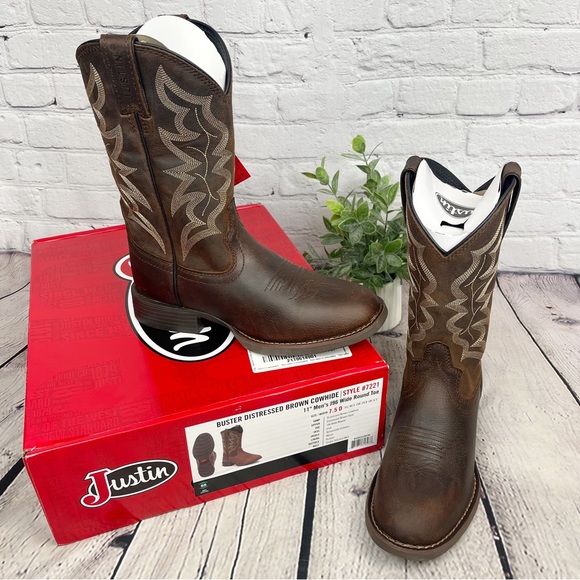 Justin Boots Shoes Nib Justin Buster Distressed Brown Western